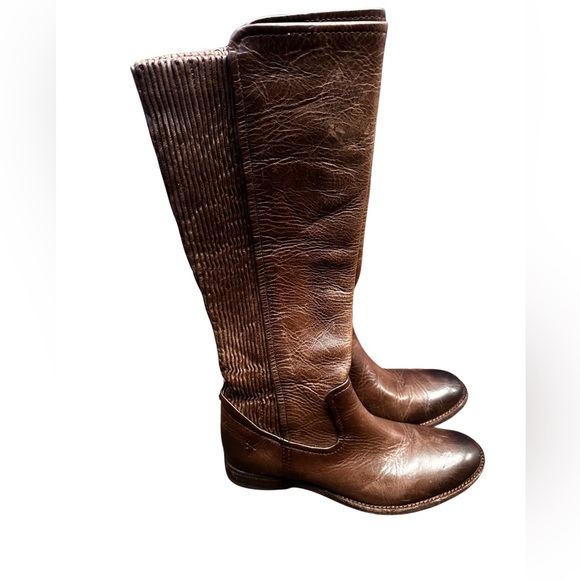 Frye Melissa Scrunch Brown Leather Riding Boots Women’s size 5.5 - Picture 1 of 10
